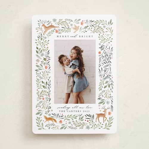 This is a cypress holiday photo cards with standard by Hannah Williams called festive woodland forest printing on recycled smooth signature in standard