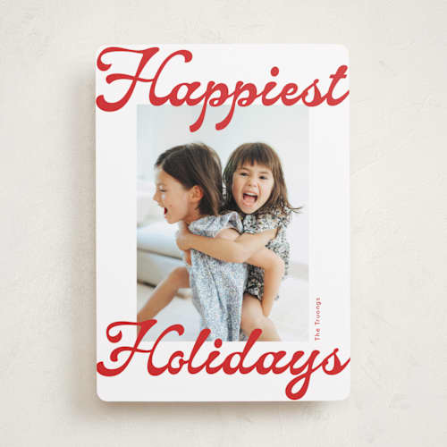 This is a candy cane holiday photo cards with standard by Phrosné Barwood called chappies printing on recycled smooth signature in standard