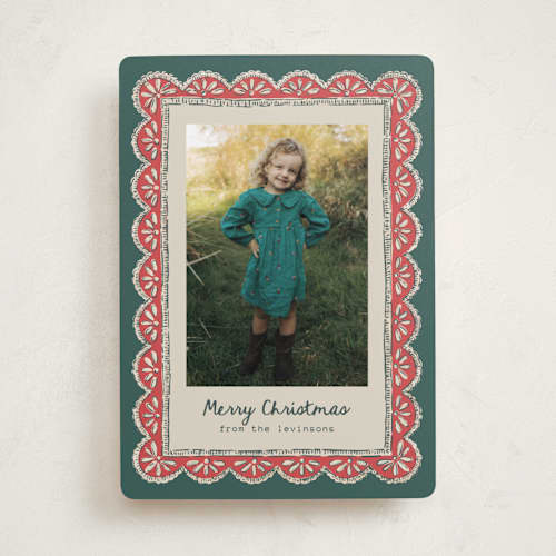 This is a forest holiday photo cards with standard by Chris Griffith called holiday chantilly lace printing on recycled smooth signature in standard