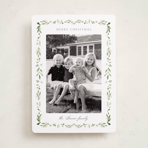 This is a snow holiday photo cards with standard by Nicole Walsh called foliage frame printing on recycled smooth signature in standard