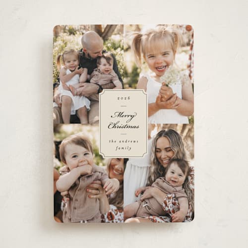This is a eggnog holiday photo cards with standard by Ashley Iwafuchi called vintage wishes printing on recycled smooth signature in standard