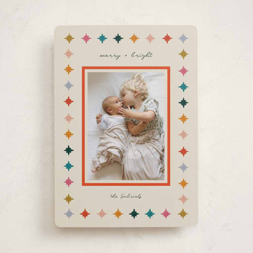 This is a tinsel holiday photo cards with standard by Sierra Lee called colorful stars printing on recycled smooth signature in standard