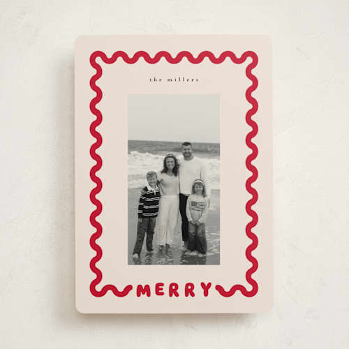 This is a cream holiday photo cards with standard by Iveta Angelova called merry wave printing on recycled smooth signature in standard