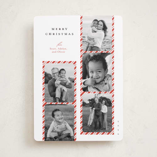 This is a peppermint holiday photo cards with standard by Carrie ONeal called peppermint strip printing on recycled smooth signature in standard