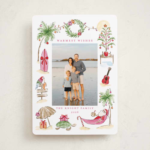 This is a hibiscus holiday photo cards with standard by Sarah Knight called ohana printing on recycled smooth signature in standard