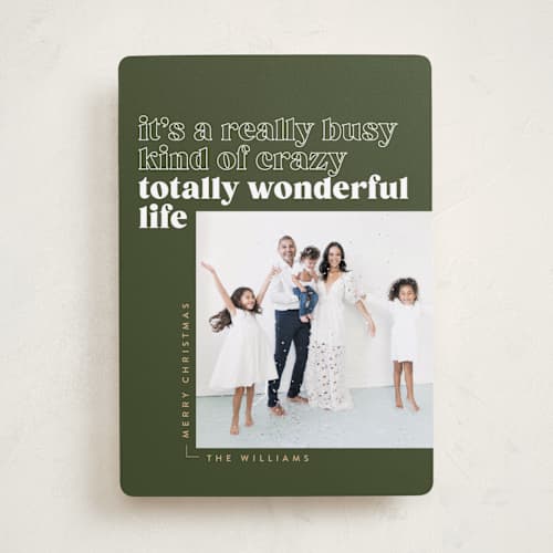 This is a pine holiday photo cards with standard by Robert and Stella called totally wonderful printing on recycled smooth signature in standard