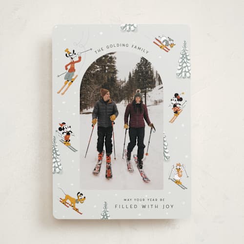 This is a ice holiday photo cards with standard by Kelsey Mucci called disney's mickey and friends tis the ski-son printing on recycled smooth signature in standard