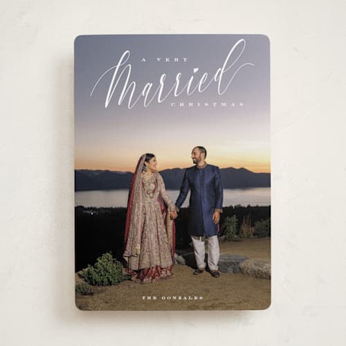 This is a snow holiday photo cards with standard by Nicoletta Savod called very married christmas printing on recycled smooth signature in standard