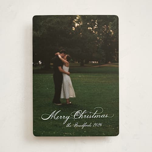 This is a pearl holiday photo cards with standard by Nicole Walsh called formal script printing on recycled smooth signature in standard