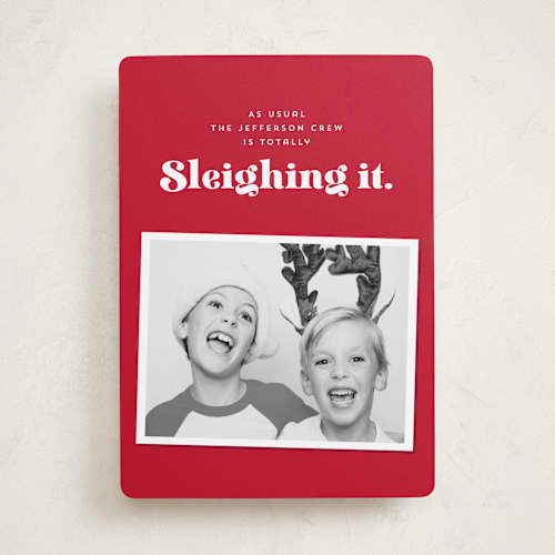 This is a santa holiday photo cards with standard by Corinne Malesic called sleighing it printing on recycled smooth signature in standard