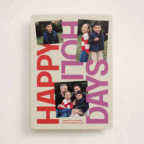 This is a berry holiday photo cards with standard by Inkblot Design called cheer loud printing on recycled smooth signature in standard