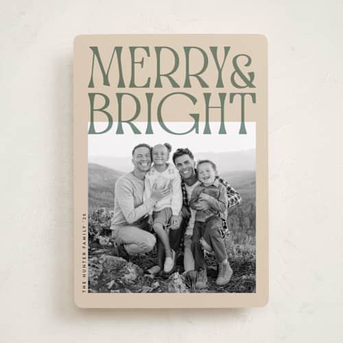 This is a sage holiday photo cards with standard by JeAnna Casper called bold printing on recycled smooth signature in standard