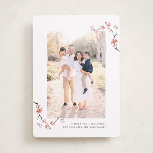 This is a snow chinese new year cards with standard by Adelyn T. called watercolor blossoms printing on recycled smooth signature in standard