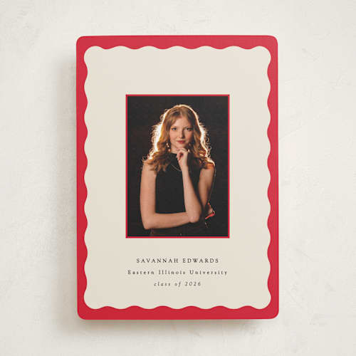 This is a crimson graduation announcements with standard by Baumbirdy called decorative frame printing on recycled smooth signature in standard