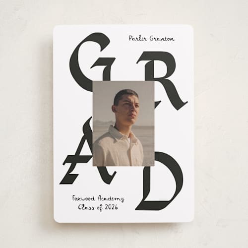 This is a cotton graduation announcements with standard by Chryssi Tsoupanarias called calligraphic ink printing on recycled smooth signature in standard