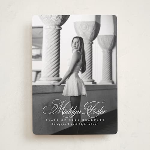 This is a salt graduation announcements with standard by Lea Delaveris called with a flourish printing on recycled smooth signature in standard
