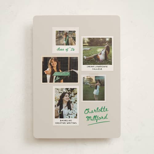 This is a cement graduation announcements with standard by Kamala Nahas called ephemeral printing on recycled smooth signature in standard