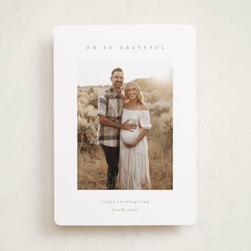 This is a snowdrop thanksgiving cards invitations with standard by Ani Somi called oh so grateful printing on recycled smooth signature in standard