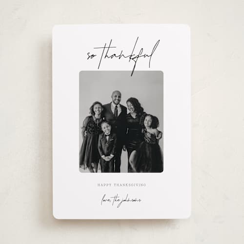 This is a noir thanksgiving cards invitations with standard by Brynne Foster called thankful ink printing on recycled smooth signature in standard
