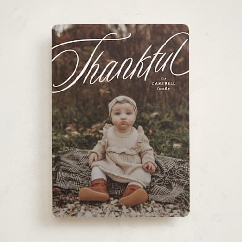 This is a marshmallow thanksgiving cards invitations with standard by Lea Delaveris called thankful printing on recycled smooth signature in standard