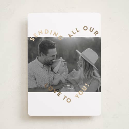 This is a marshmallow foil stamped valentine cards with foil pressed by Jackie Crawford called love to you heart printing on recycled smooth signature in standard