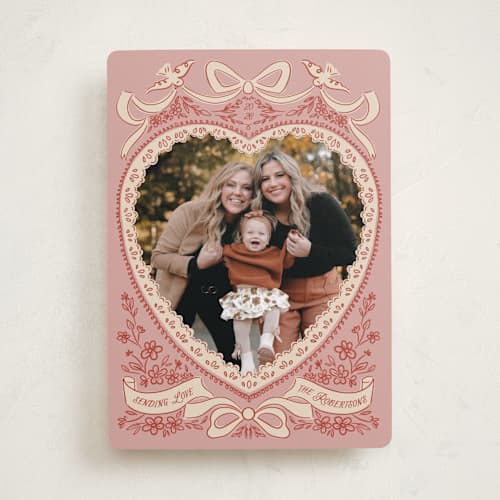 This is a dusty rose valentines day with standard by Jenna Holcomb called vintage heart printing on recycled smooth signature in standard
