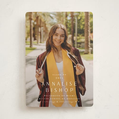 This is a vanilla graduation announcements with standard by Ani Somi called straight up printing on recycled smooth signature in standard