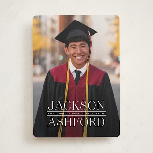 This is a limestone graduation announcements with standard by Erica Krystek called classy stack printing on recycled smooth signature in standard
