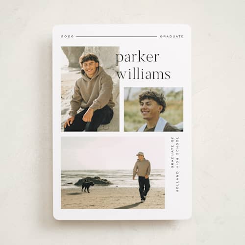 This is a onyx graduation announcements with standard by Pixel and Hank called margins printing on recycled smooth signature in standard