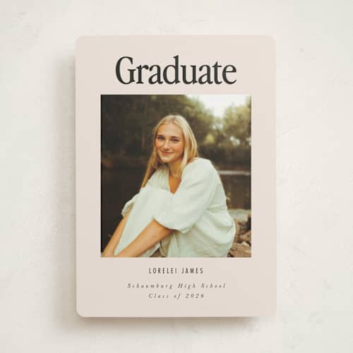 This is a cream graduation announcements with standard by Nazia Hyder called persistence printing on recycled smooth signature in standard