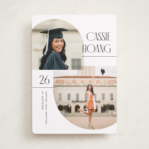 This is a snow graduation announcements with standard by Pixel and Hank called geo duo printing on recycled smooth signature in standard