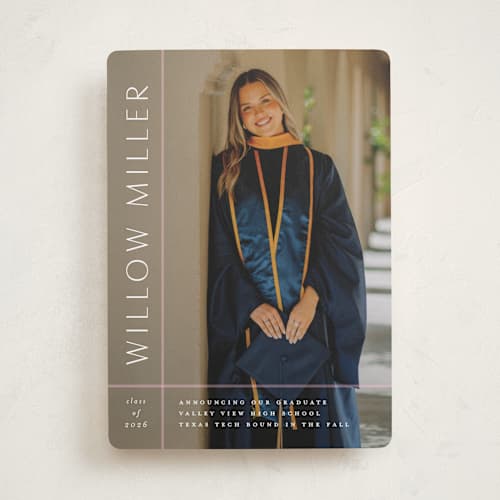 This is a blush graduation announcements with standard by Lauren Chism called grids printing on recycled smooth signature in standard