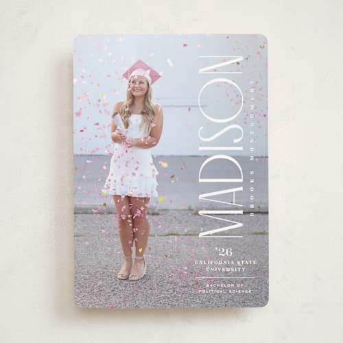 This is a snow graduation announcements with standard by Owl and Toad called pillar printing on recycled smooth signature in standard