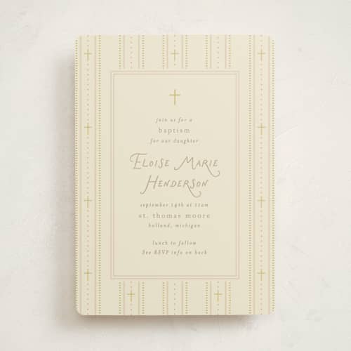 This is a parchment baptism and christening announcements with standard by Ellen Schlegelmilch called eloise printing on signature in standard