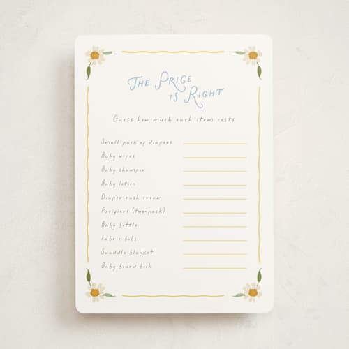 This is a sunshine baby shower game activity cards with standard by Erin L. Wilson called daisy chain printing on signature in standard