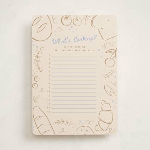 This is a bluecrumb baby shower game activity cards with standard by Pixel and Hank called bun in the oven printing on signature in standard