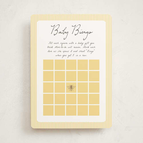 This is a buttercup baby shower game activity cards with standard by Heather Schertzer called soon to bee printing on signature in standard