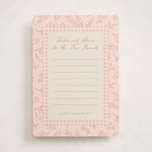 This is a rose baby shower game activity cards with standard by Erin German called woodland printing on signature in standard