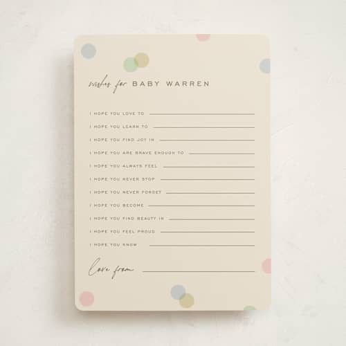 This is a wildflower baby shower activity cards with standard by Pixel and Hank called polka pop printing on signature in standard