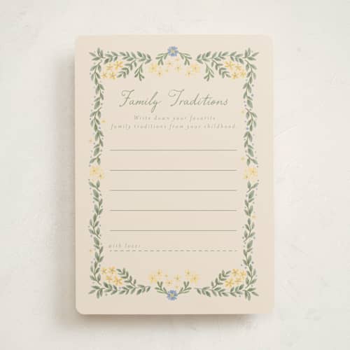 This is a vanilla baby shower game activity cards with standard by frau brandt called cottage life printing on signature in standard