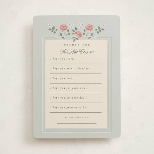 This is a antique sky baby shower game activity cards with standard by Ana de Sousa called parisian roses printing on signature in standard