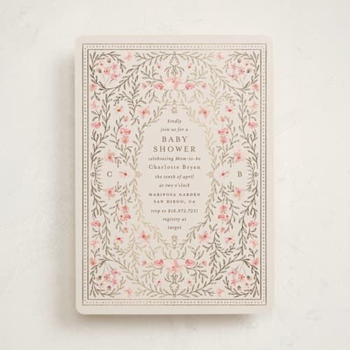 This is a versailles foil stamped baby shower invitations with foil pressed by Claudia Orengo called victorian printing on signature in standard