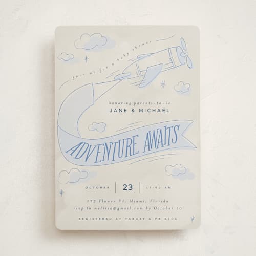 This is a sky baby shower invitations with standard by Vera Lim called fly with me printing on signature in standard