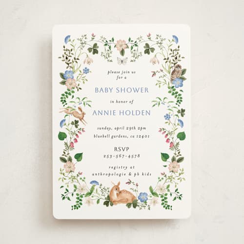 This is a elderflower baby shower invitations with standard by Sarah Knight called spring woodland printing on signature in standard