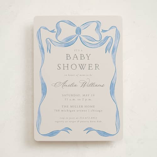 This is a baby blues baby shower invitations with standard by Lehan Veenker called vintage bow printing on signature in standard