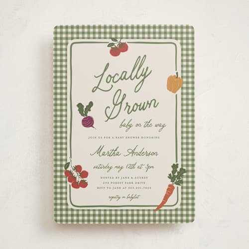 This is a moss baby shower invitations with standard by Kelly Watkins called farmers market printing on signature in standard