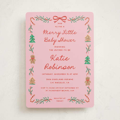 This is a candy cane baby shower invitations with standard by Claudia Orengo called merry little printing on signature in standard