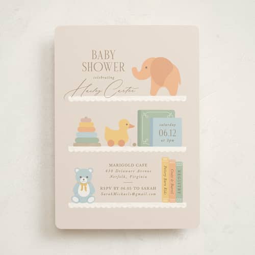 This is a linen baby shower invitations with standard by Brandy Folse called charming nursery printing on signature in standard