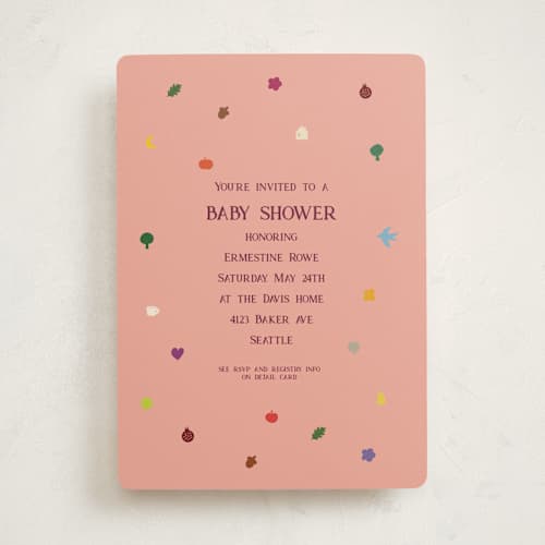 This is a peach baby shower invitations with standard by Studio Suku called fall baby printing on signature in standard