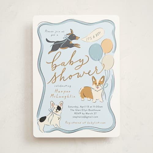 This is a fur baby shower invitations with standard by Erin German called party puppies printing on signature in standard